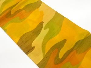 手織り紬抽象模様織出し開き名古屋帯（額縁仕立て）